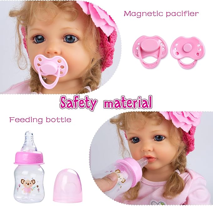 PEDOLLTREE 14 Pcs Reborn Baby Dolls Clothes Accessories Outfit with Pink Heart Bassinet and Blanket for 17-22 Inch Reborn Dolls Newborn Baby Girl