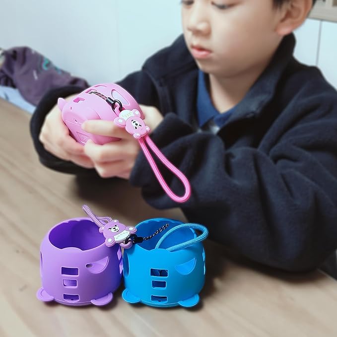 Silicone Cover Case for Punirunes Interactive Digital Toy Squishy Characters Pet, Screen Protector for Punirunes Virtual Electronic Pets Accessories(Silicone Case and Lanyard) (Blue)