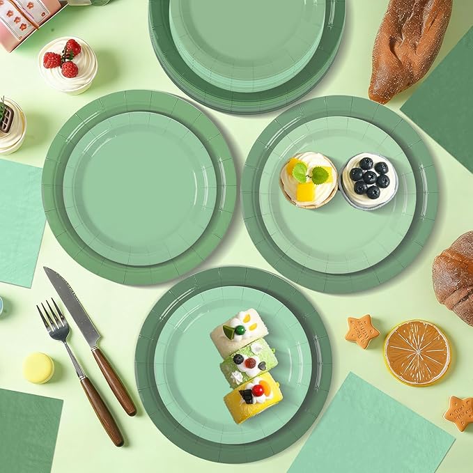 180pcs Sage Green Paper Plates and Napkins Set,Sage Green Baby Shower Decorations,for Birthday Wedding Bridal Baby Shower Party Supplies, Serve 60