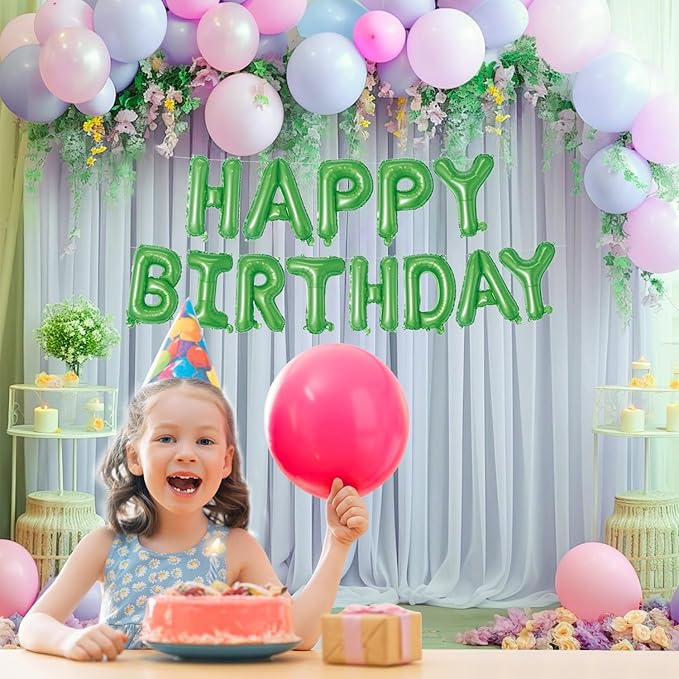 Green Happy Birthday Balloons Banner 16 Inch Mylar Foil Letters, Inflatable Party Decor and Birthday Decorations for Women, Men, Boys & Girls Kids and Adults, Reusable, Party Supplies