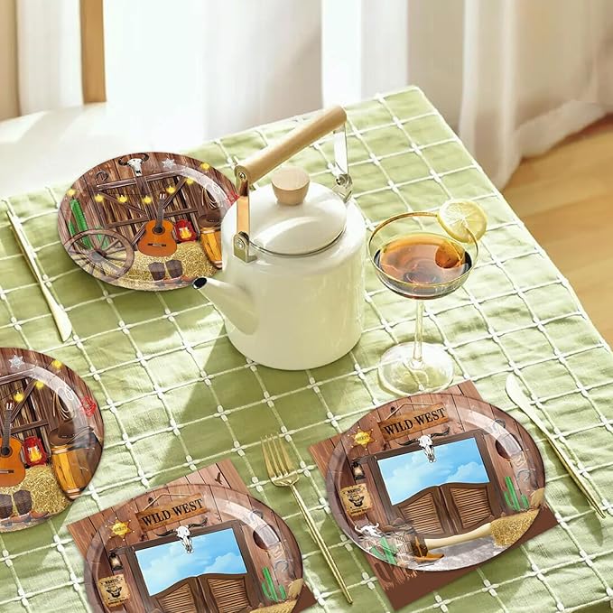 40Pcs Western Birthday Party Decorations Disposable Paper Plates and Napkin for Birthday Decor Western Farmhouse Baby Shower Tableware Set Supplies Cowboy Birthday Party Decorations
