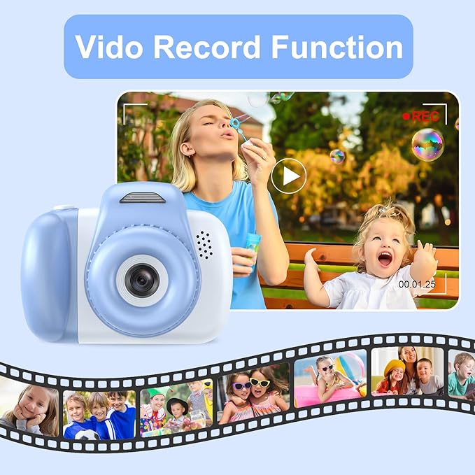 Goopow Mini Kids Camera Toys for 3 4 5 6 7 8 Year Old Girls Boys, Toddler Children Digital Video Camcorder Camera, Best Chritmas Birthday Festival Gift for Kids - 32G SD Card Included NK-Lightblue
