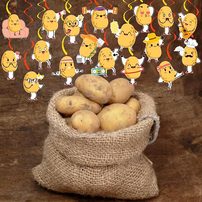 Potato Party Hanging Swirls 20Pcs Potato Party Ceiling Decorations Potato Birthday Party Supplies Potato Hanging Streamers for Potato Baby Shower Decorations