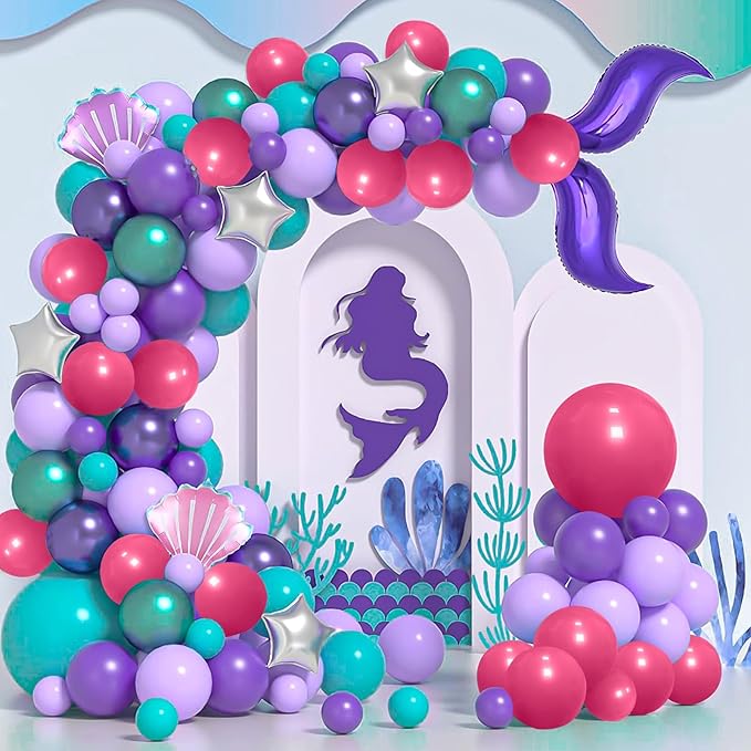 Mermaid Balloons, 50pcs 12inchs Pink Purple Teal Blue Mermaid Birthday Balloons for Girls Princess Birthday Ocean Themed Party Baby Shower Wedding Party Decorations