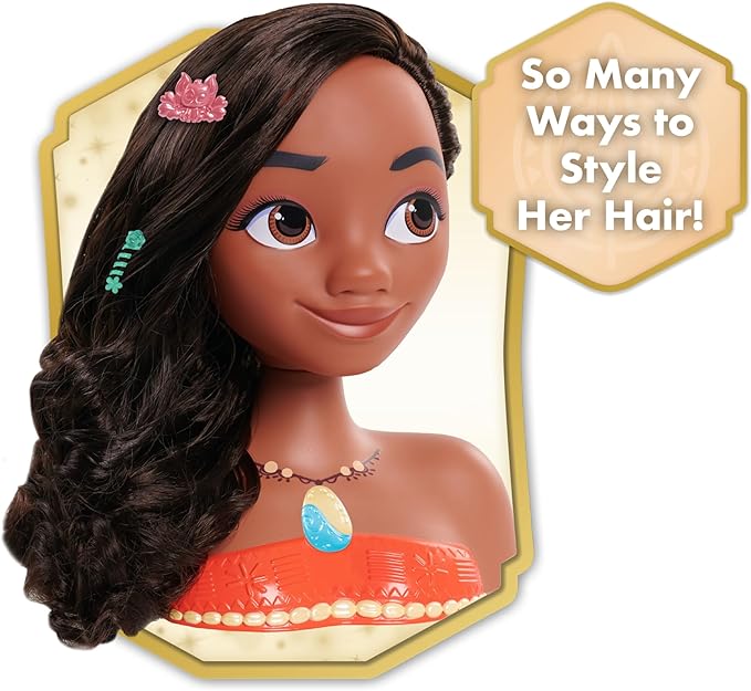 Disney Princess Moana Styling Head, 14-Pieces, Pretend Play, Kids Toys for Ages 3 Up by Just Play