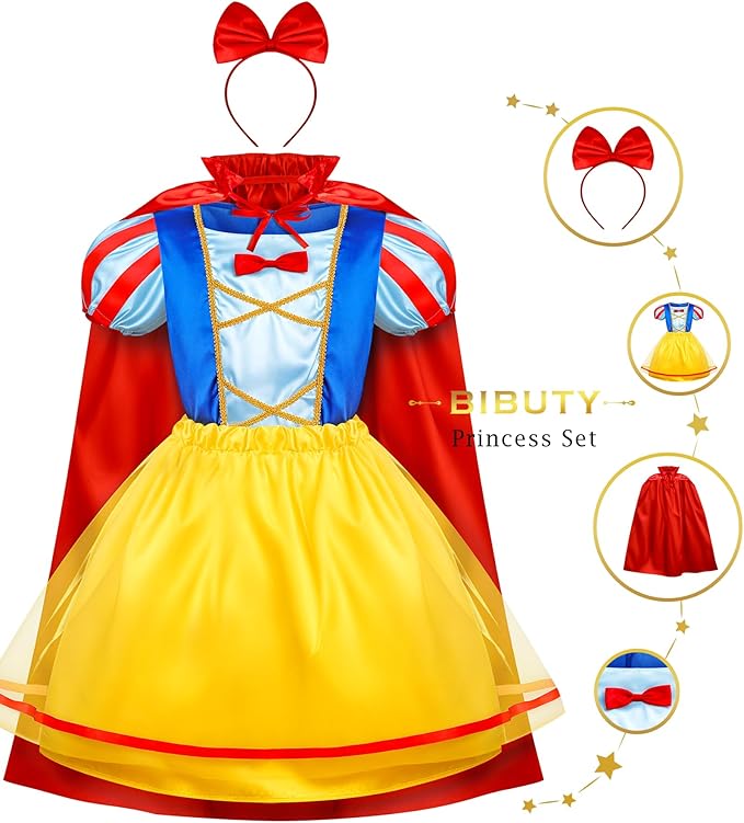 Princess Dress Up Clothes for Little Girls Princess Dresses for Girls, BIBUTY Pretend Play Princess Costume Set with Princess Crown Cape, Princess Toys Cosplay Birthday Party Gift for 3-6 Toddler Girl
