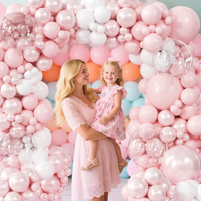 Pink and White Balloons Garland Arch Kit 154Pcs - 5 10 12 18 22 inch Balloon and Confetti Latex Balloons for Wedding Girls Birthday Anniversary Baby Shower Bachelorette Party Decorations