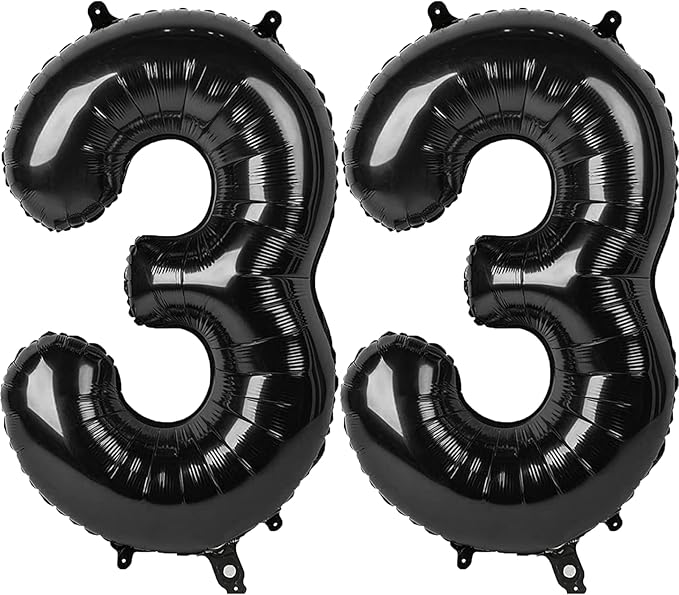 40 Inch Black Number 33 Digital Balloon,Jumbo Mylar Foil Helium Balloon for 33 Balloons for Birthday Party,Wedding Anniversary Party Decorations