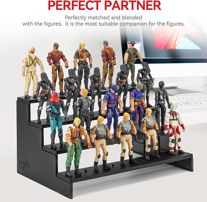 SIXPOINTS 3.75 inch Action Figure Display Shelf With Peg,4 Tier Toy Collectibles Organizer, Compatible with 1/18 Scale Vintage Star Wars /G.i Joe Figures toy (3.75 inch Vintage SW-Black)