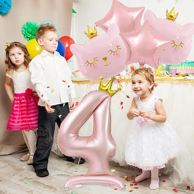 Pink Cat Balloon Set, Crown Cat Foil Balloon, 4 Year Old Girl Birthday Party Decoration, Cat Theme Party Decoration, Theme Party Supplies for Girls Kitten Pet Cat (4)