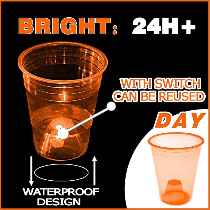 mishunyus 24 Pack Orange Cup, Glow Orange Cups Party Cups-16 oz Suitable for Both Night and Day Party Decoration Supplies,For Halloween Party, Weddings, Beach, Holidays