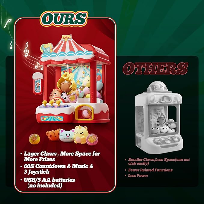 Skirfy Claws Machines for Kids & Adults with 30 Mini Prizes & Adjustable Sounds, Dispenser Toys Vending Machines - Perfect Christmas & Birthday Big Experience Gifts for Kids, Ages 6+