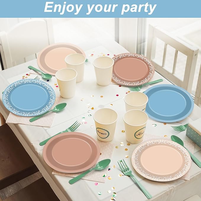 60Pcs Blue Platos De Barro Party Plate Mexican Baby Shower Party Decorations De Barro Mexicanos Paper Plate Mexican Fiesta Boho Tableware Set for Mexico Wedding Gender Reveal Birthday Parties Supply