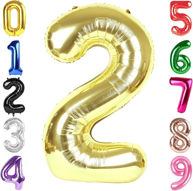 40 Inch Champagne Gold Number 2 Balloon, Giant 2 Number Balloons for 2nd Birthday Decorations, Party Supplies for Baby Boy Girl, Champagne Gold Party Decor