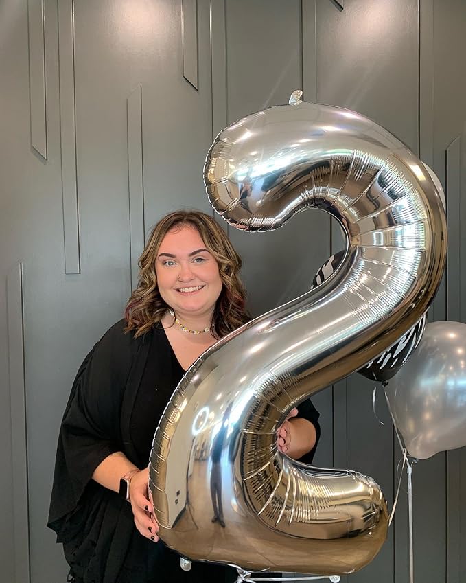 40 Inch Silver Number 5 Balloon, Giant 5 Number Balloons for 5th Birthday Decorations, Party Supplies for Baby Boy Girl, Silver Party Decor