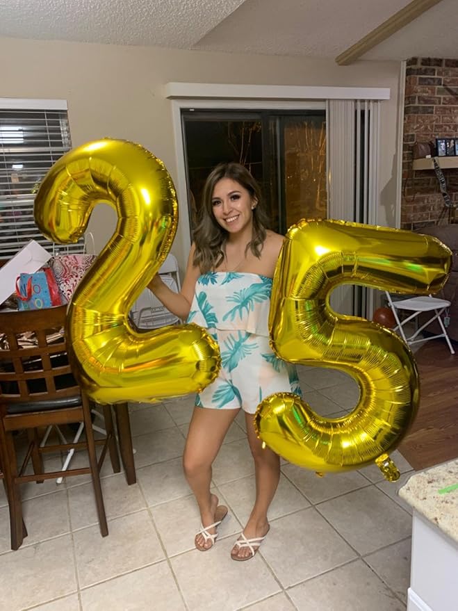 2 Numbers Balloon 40 Inch Gold Two Balloon Number Birthday Decor, 2nd 12 21st Party Celebration Decorations Graduations Wedding Baby Shower