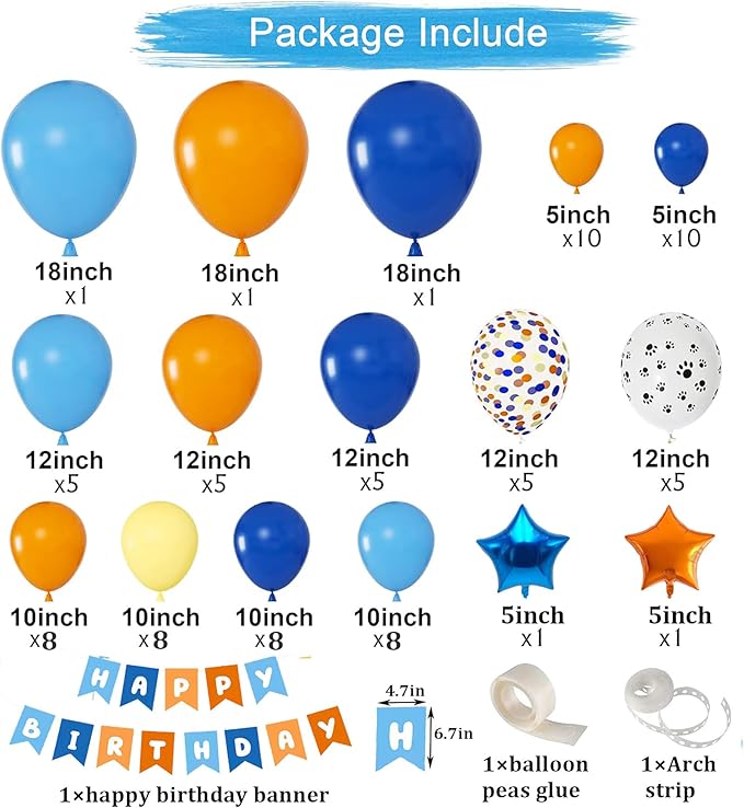 Blue & Orange Birthday Party Decorations - Arch Garland, Banner, Dog Party Supplies for Girls & Boys