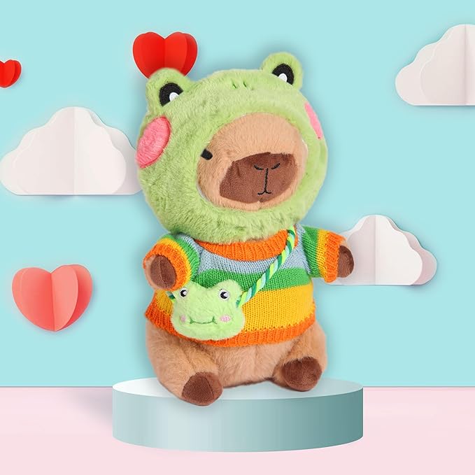 Kawaii Capybara Plush with 9 pcs Clothes & Accessories, 10.2 in Capybara Plushie with Outfits Capybara Stuffed Animal Plush Toys for Kids Boys Girls