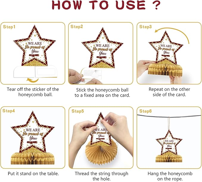 10PCS Graduation Party Decorations Class of 2026 Congrats Grad Table Centerpieces Congratulate Graduation Honeycomb Table Toppers for Graduation Party Supplies(Maroon Gold)