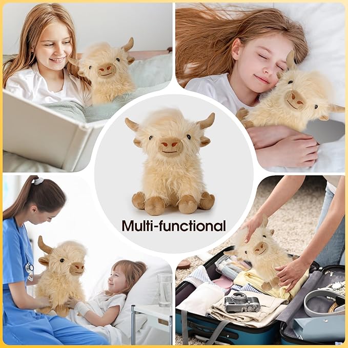 OROZCOR Microwavable Highland Cow Stuffed Animal, Weighted Highland Cow Plush Toys, Cute Weighted Stuffed Animals Gifts for Adult Kids Girls Boys (Microwavable White)