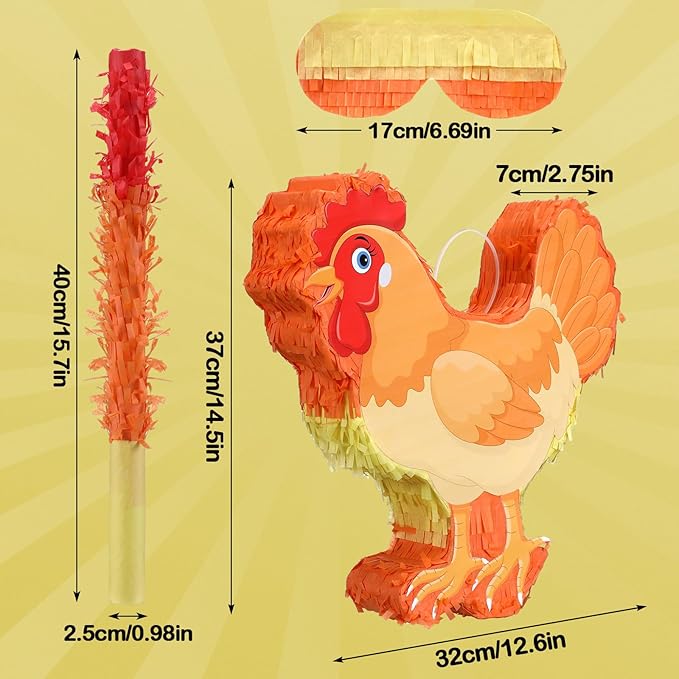 Chicken Piñata 3D Chicken Birthday Decoration with a Blindfold and Bat for Kids Girls Boys Gift Holiday Piñata Party Baby Shower Supplies