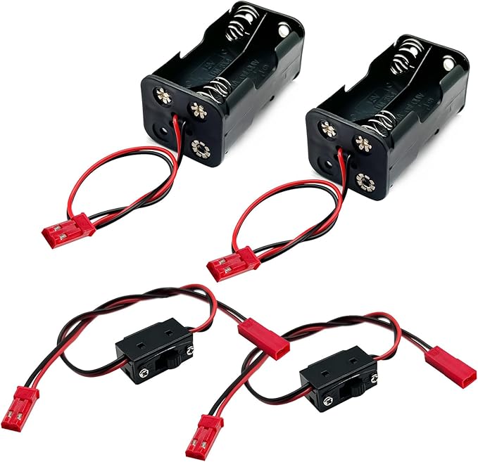 2Set On/Off Power Switch Battery Receiver & 4 Cell AA Battery Container Case Holder Pack Box with JST Plug Compatible with HSP Redcat Axial Traxxas 1/8 1/10 1/16 RC Power Car Crawler Truck