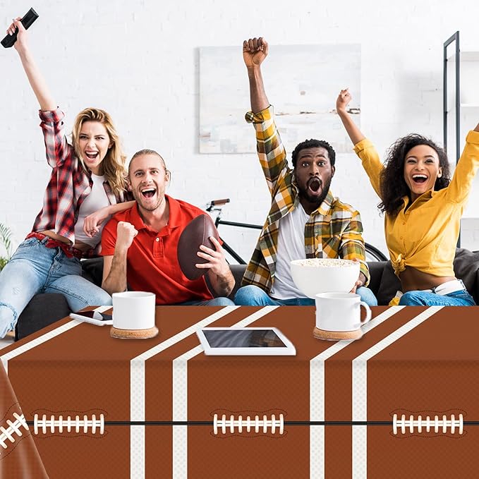 3PCS Football Tablecloths Football Birthday Plastic Table Cloth Party Decorations Football Disposable Table Covers Touchdown Game Day for Rectangle Tables Sports Party Supplies, 54 X 108 Inches
