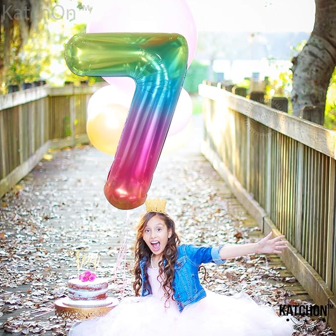 KatchOn, Giant Jelly Number 7 Balloon - 40 Inch | Multicolor Rainbow 7 Balloon Number Birthday Decorations | Rainbow 7 Balloons for Birthday Girl, Boy | 7 Number Balloons for Anniversary Decorations