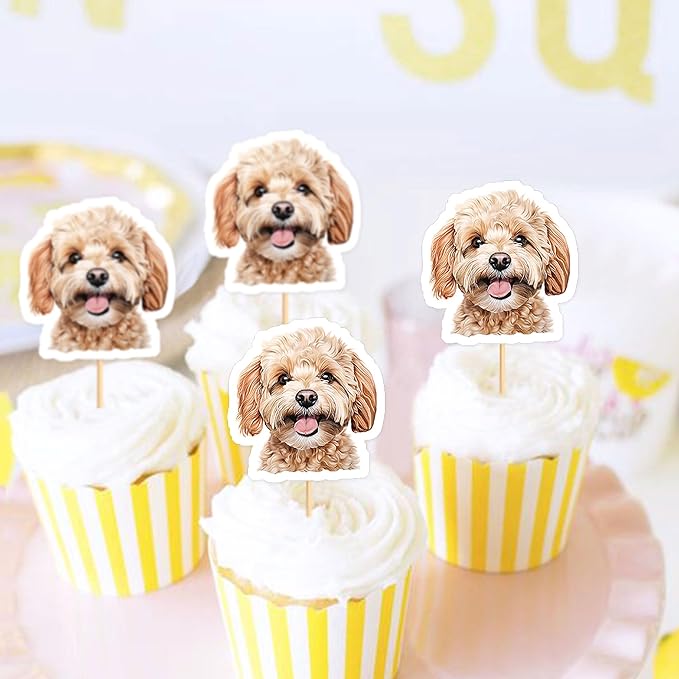Ercadio 24 Pcs Pet Dog Puppy Cupcake Toppers Cute Teddy Puppy Dog Cupcake Picks Puppy Birthday Party Pet Dogs Party Cake Decorations
