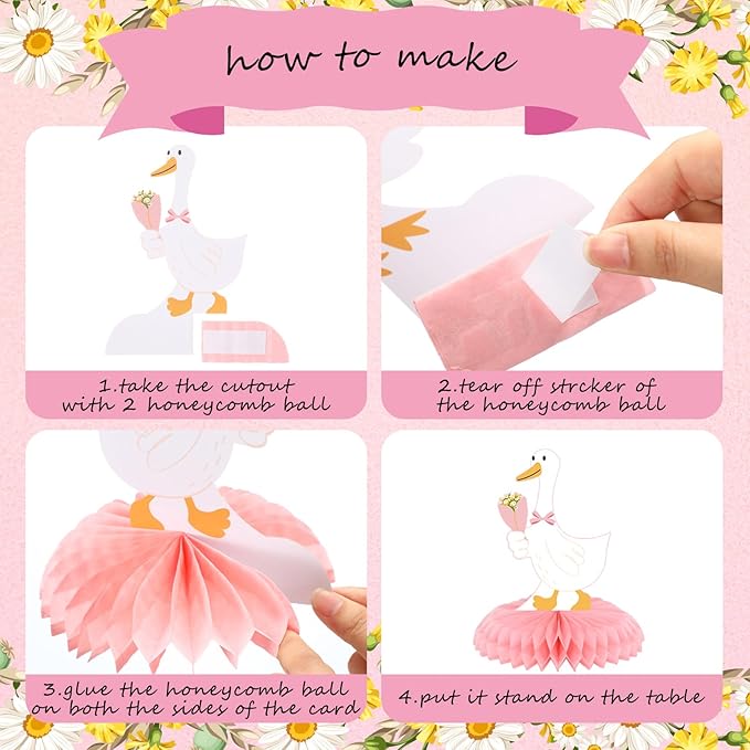 12 Pcs One Silly Goose Birthday Decoration Girls Honeycomb Centerpieces Pink White Silly Goose Table Decoration Cake Balloon Heart Flowers Table Topper for 1st Birthday Party Favor Supplie