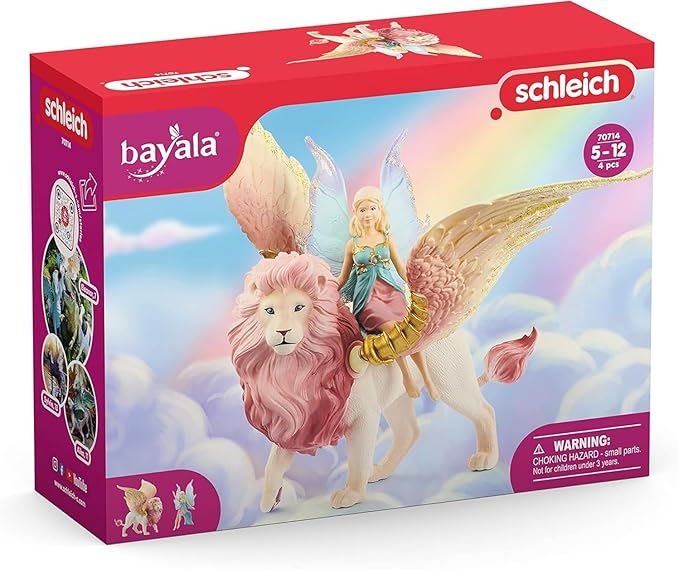 Schleich Bayala - Winged Fairy and Flying Lion Toy Set for Girls and Boys - Moveable Pink Lion and Cute Magnetic Blue Fairy Action Figure - Magical Animal Figurine Playset for Kids Ages 5+ | 70714