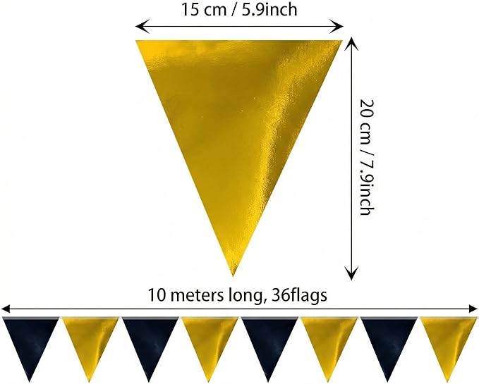 64ft Black Gold Triangle Pennant Banner Flag Metallic Paper Bunting Garland for Hanging Backdrop Birthday Party Decorations Graduation Bachelorette Bridal Wedding Baby Shower New Year Party Supplies
