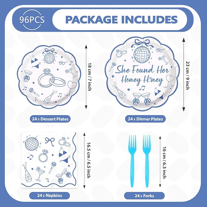 96 Pcs She Found Her Honey Honey Bridal Shower Decorations Disco Bachelorette Party Plates And Napkins Dancing Queen Tableware Set for Wedding Bachelorette Party Supplies Serves 24