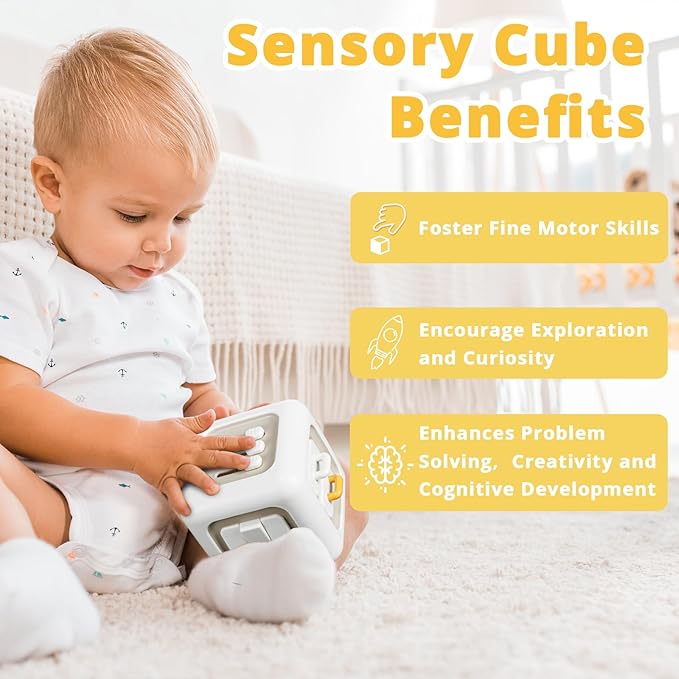 Busy Cube Toy for 1 Year Old Boy, Montessori Toys for 1+ Year Old, Travel Sensory Toys for Toddlers 1-3, Learning Fine Motor Skills| 1st Birthday Gifts 9 12 Months Baby Easter Basket Stuffers