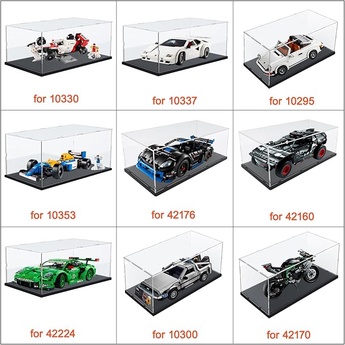 Thickened Clear Acrylic Display Case for Lego 10295 10337 10330 10353 76450 42176 43268 42170 42160 10300 Collectibles 1/18 Rc Car, Transparent Box Dustproof with Light, Black Inside 15.7x7.9x7.9in