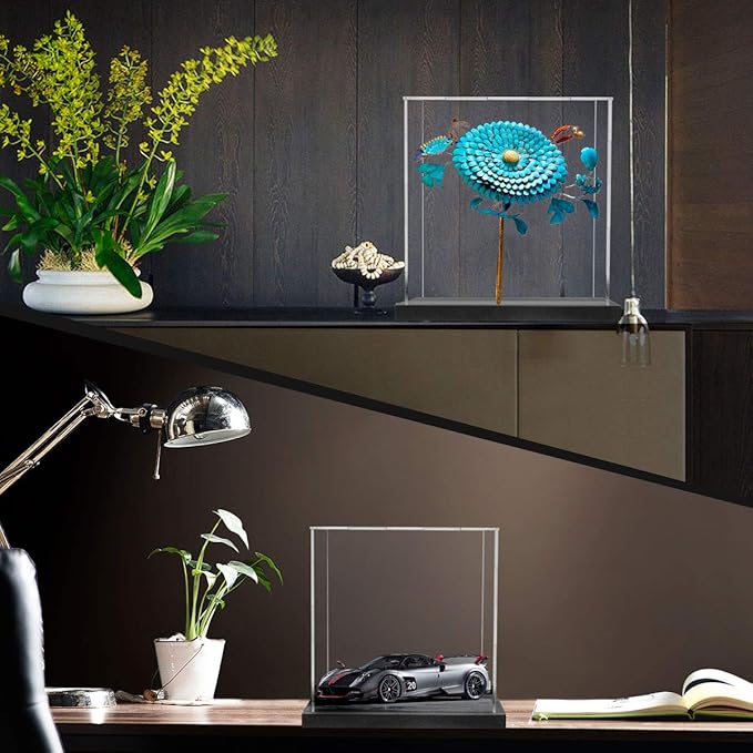 Acrylic Display Case with Navy Blue Velvet Base, Clear Acrylic Display Box with Lid, 6 Inch x 7.87 Inch Cube Countertop Box for Collectibles, Home Organization (6x6x7.87 inch)