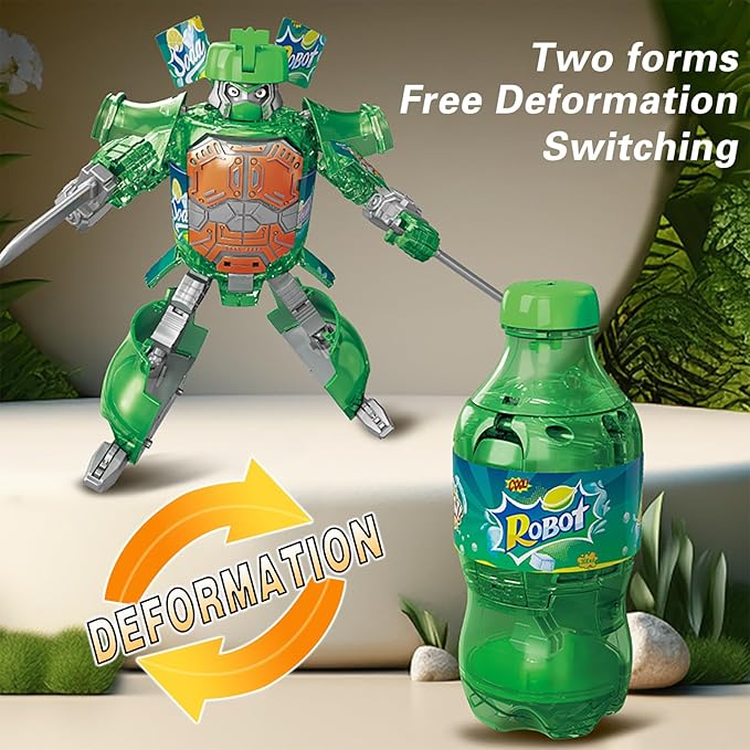 Atlodas Beverage Bottles Deformation Robot Toys, Soda Can Transforming Robot Toys for Kids Gift, Creative Soda Deformation Figures for Boys, Birthday Christmas Choice for Boyfriend (Green)