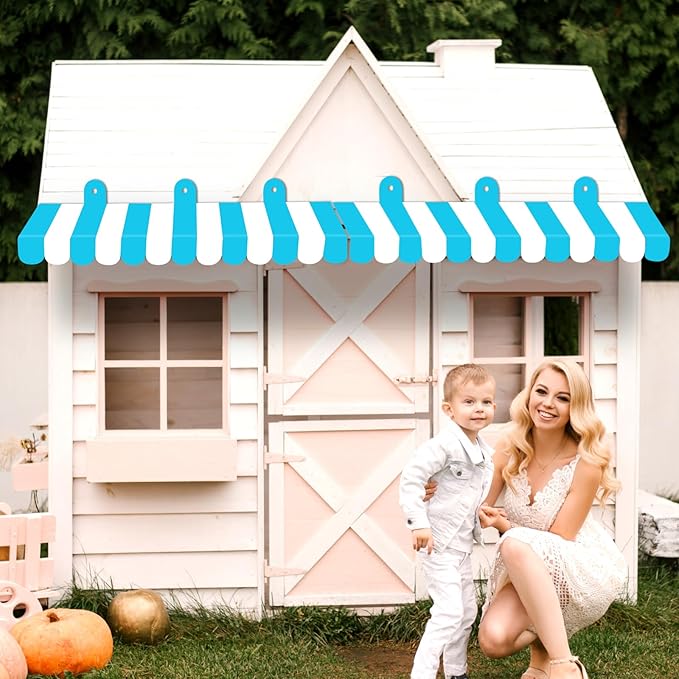 2 Piece Circus Awning Decoration 3D Carnival Tent Awning Wall Decorations for Circus Theme Party, Carnival Stand, Party Favors Supplies (Blue and White)