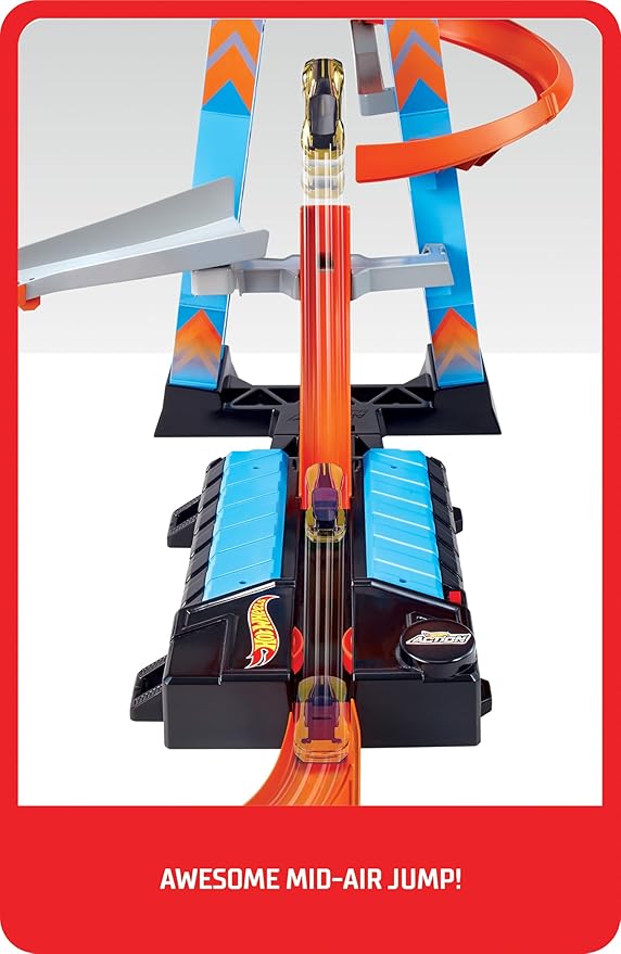 Hot Wheels Sky Crash Tower Track Set, 2.5+ ft / 83 cm High with Motorized Booster, Orange Track & 1 Hot Wheels Vehicle, Race Multiple Cars, Gift for Kids 5 to 10 Years Old & Up