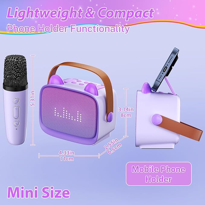 Mini Karaoke Machine for Kids Adults (2025 Upgraded), Portable Bluetooth Speaker with 2 Wireless Mics, Built-in Phone Holder and Emoji Animation, Birthday Gift for Boys Girls 3-12 Home Karaoke Party