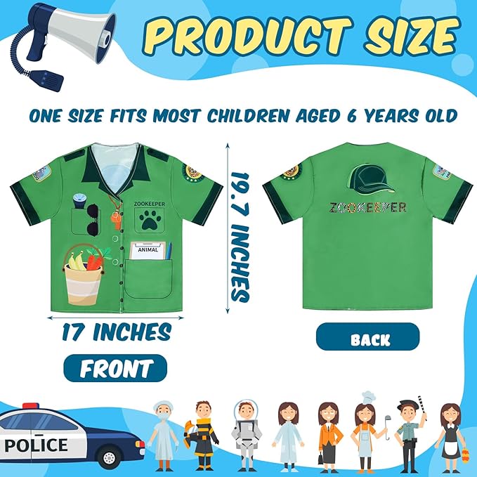 Jiuguva 12 Pcs Kids Role Play Costume Dress up Clothes for Kids Community Helper Career Cosplay Doctor Construction Workers Fireman Police Halloween Costumes for Career Day Pretend Play