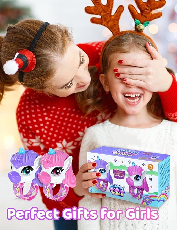 Vvinca Walkie Talkies for Kids 2 Pack -Unicorn Toys for Girls 3-12 Year Old Birthday Gift, 1000FT Long Range Camping Outdoor Games, Christmas Stocking Stuffers for Girls