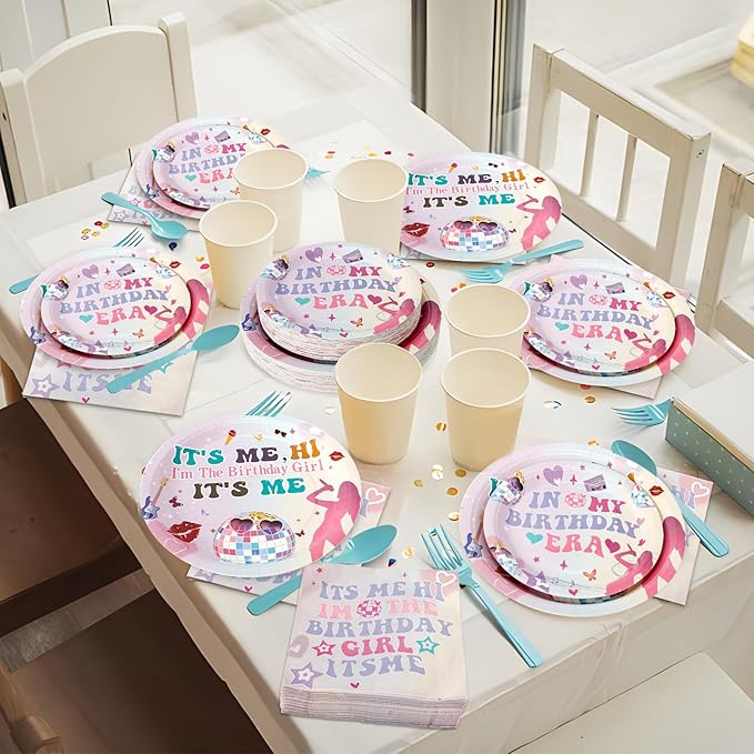 180PCS Its Me Hi Im The Birthday Girl Its Me Party Supplies Serve 60, Music Paper Plates and Napkins Kit for Girl Birthday Party Decorations, Includes Dinner and Dessert Plates, Napkins