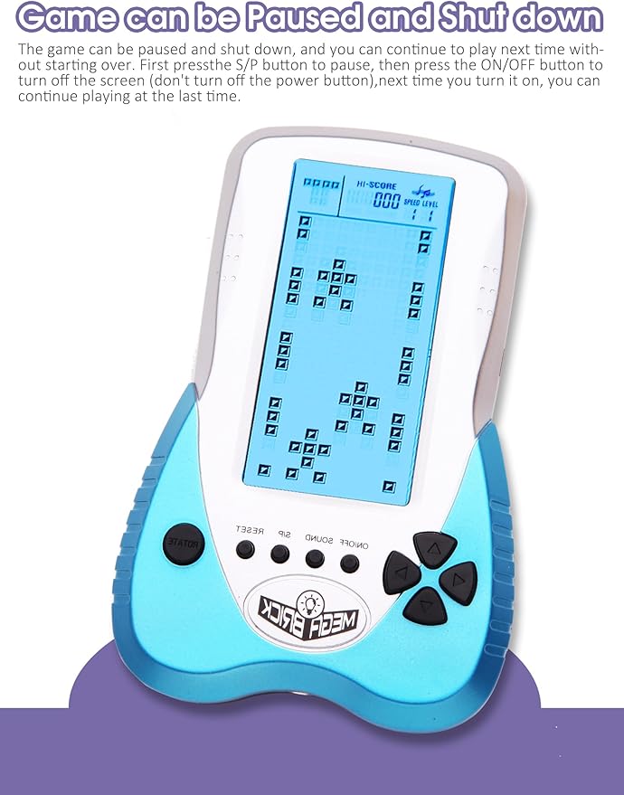 New Retro Block Brick Game Console Large Screen Blue Backlight Brightness can be Adjusted Build in 23 Game Compatible with Lithium Battery/AAA Batteries can Plug in Headphone (Blue)