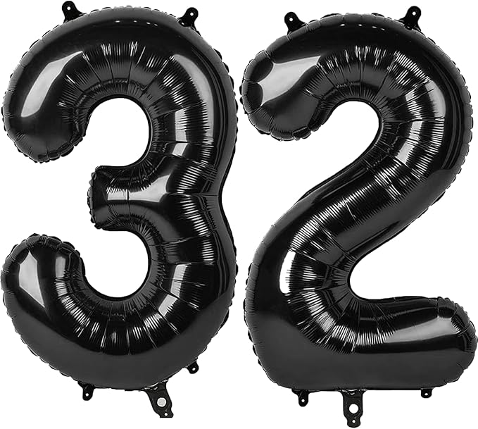 40 Inch Black Number 32 Digital Balloon,Jumbo Mylar Foil Helium Balloon for 32 Balloons for Birthday Party,Wedding Anniversary Party Decorations