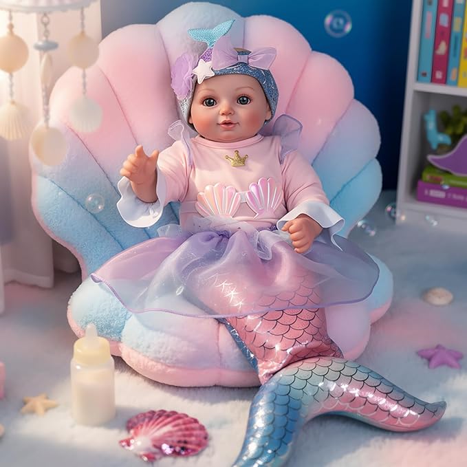 BABESIDE Mermaid Baby Doll Girl, 15-Inch Realistic Soft Baby Dolls with Shiny Mermaid Tail & Accessories, Cute Mermaid Toys for Girls Ages 3+ Kids, Christmas, Birthday