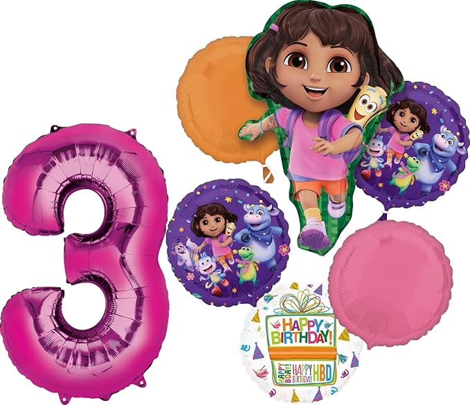 Anagram Dora's 3rd Birthday Party Supplies Foil Balloon Bouquet Decorations