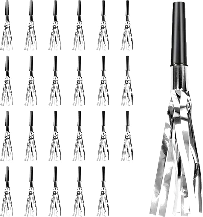 Silver New Years Noise Makers 24 PCS NYE Party Blowers Blowouts New Years Eve Games Favors Supplies Birthday Pep Rally for Adult Prank Graduation Sporting Events Horns Noisemakers Accessories