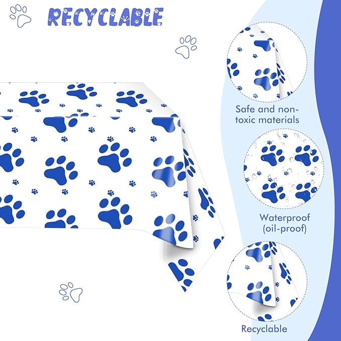 41PCS Blue Dog Paw Prints Birthday Party Supplies Include Plates Napkins Tablecloth Pet Party Decorations for Puppy Theme Party Picnic Baby Shower