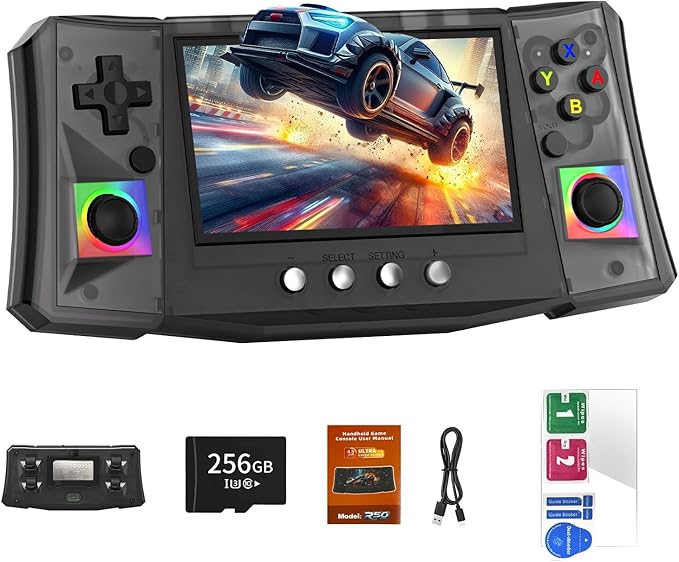 RegiisJoy R50 Ultra 50000 in 1 Handheld Game Console, 4.5 Inch IPS Screen Retro Gaming Consoles Main Emulators, Portable Mini Pocket Arcade 4000mAh Battery,256G TF Card,Linux System